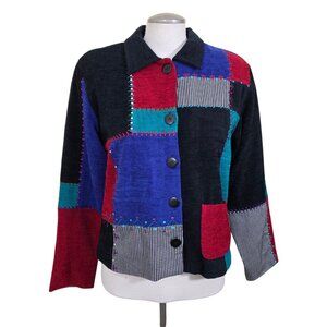 Vintage Koret Jacket Women M Patchwork Colorblock Embroidered Button Mixed Media